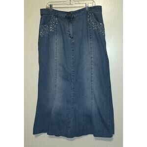 Style Midnight Velvet Denim Jean Skirt Rhinestones BLING Flare Women's SIZE XL